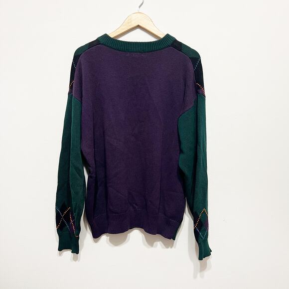 Nautica Vintage 100% cotton argyle crewneck sweater green purple Size Large - Picture 2 of 4